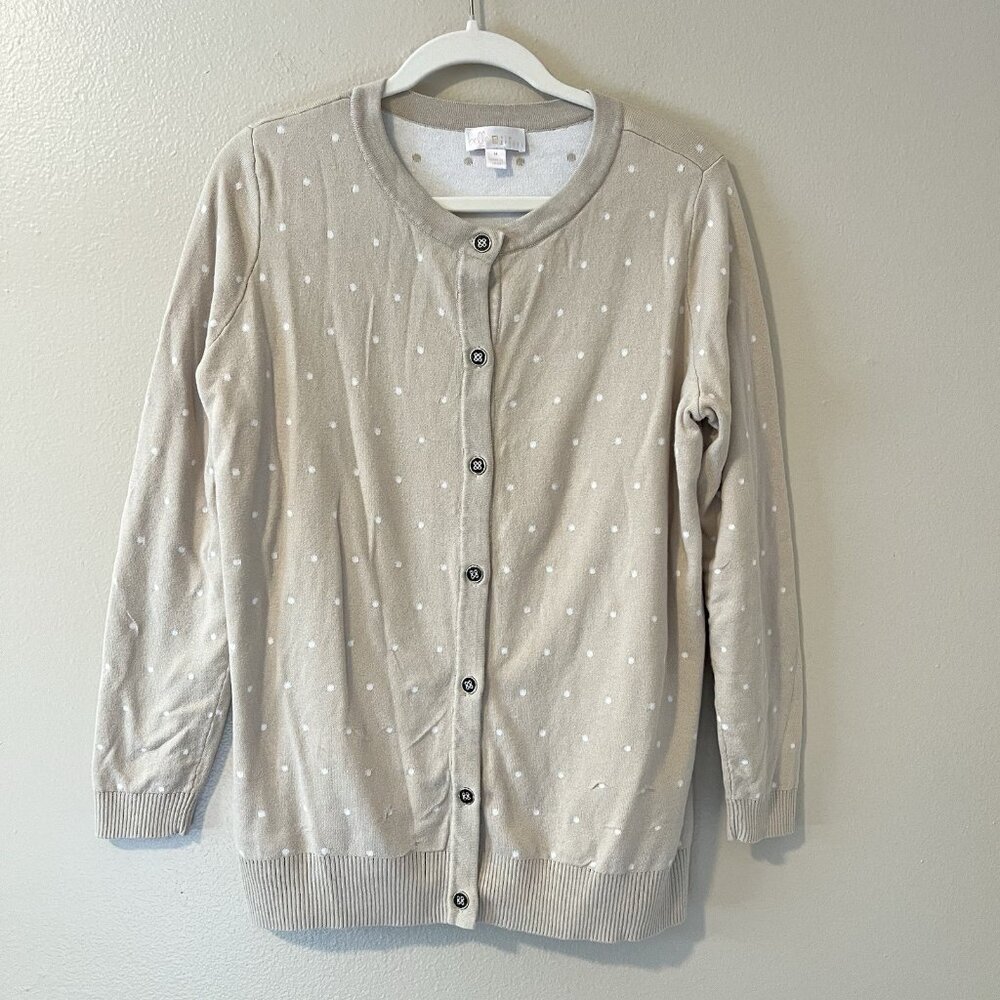 Belle Kim Gravel Women’s Cardigan M Beige Polka Dot Coquette Girl classic Preppy